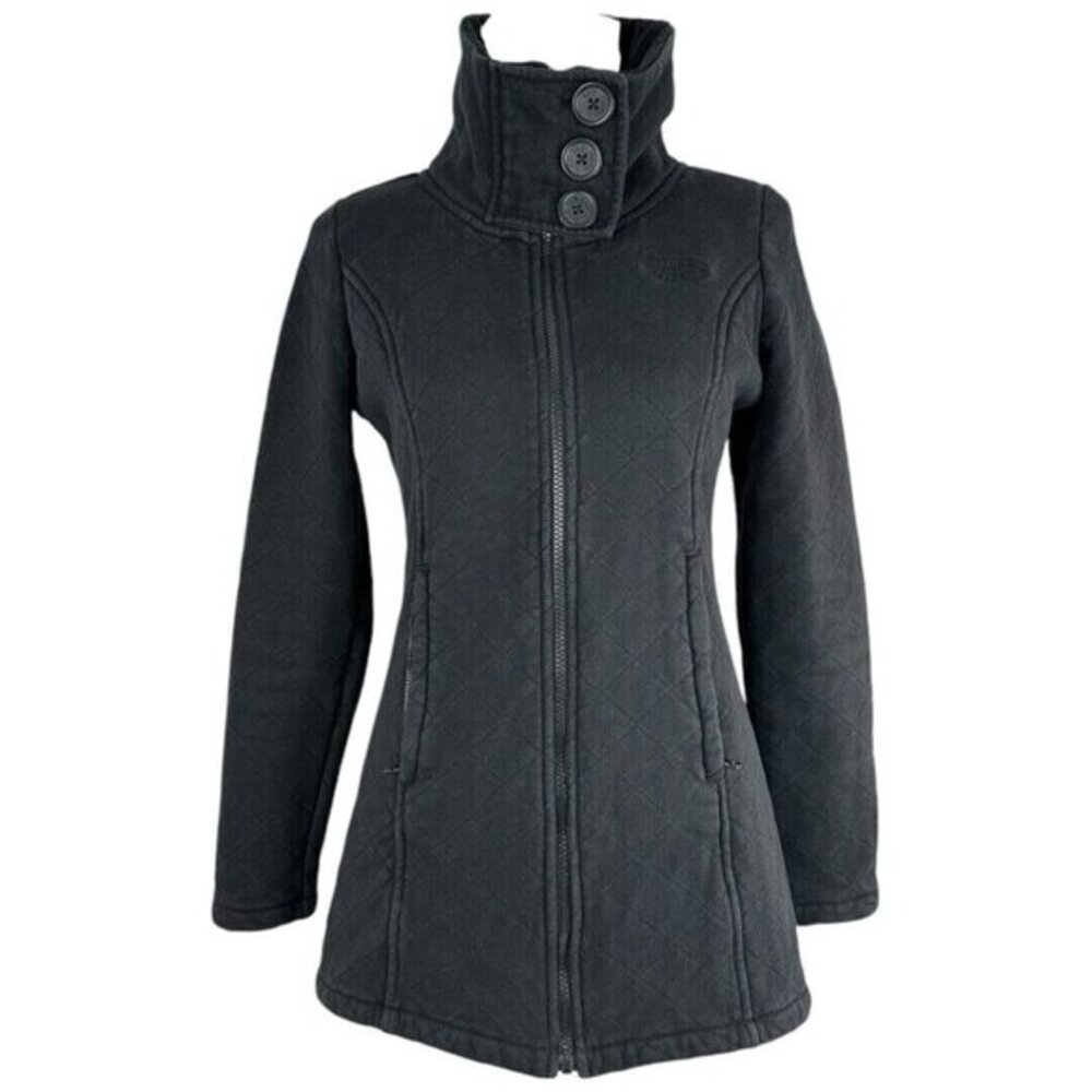 The North Face Caroluna Quilted Fleece Lined Jacket Black S Funnel Neck Zip Up